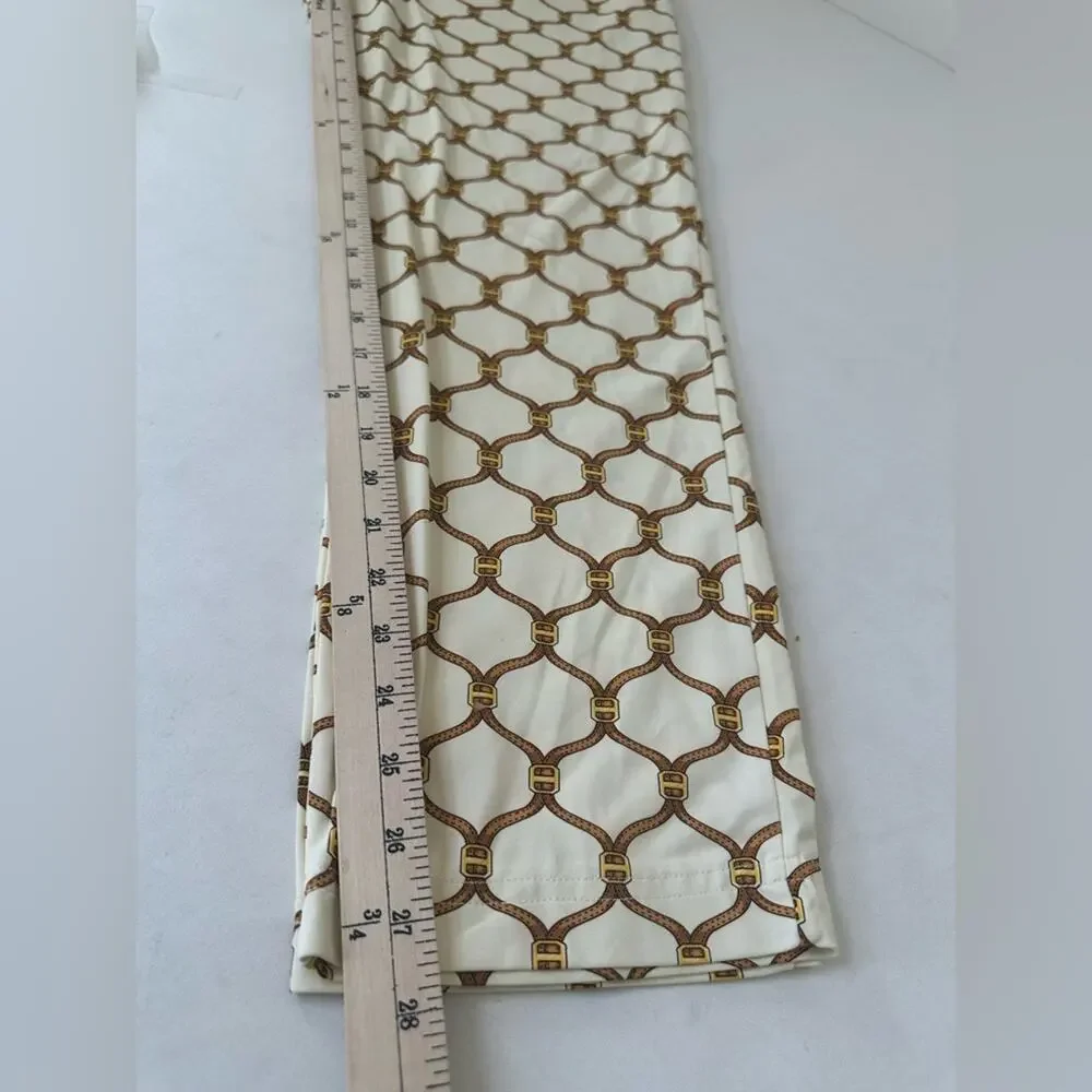 J. McLaughlin Cream and Brown Belt Pattern Pants Catalina Cloth Size Medium EUC